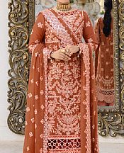 Emaan Adeel Rust Brown Chiffon Suit- Pakistani Designer Chiffon Suit