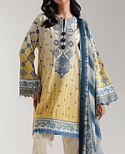 Ethnc Pale Yellow Lawn Suit- Pakistani Designer Lawn Suits