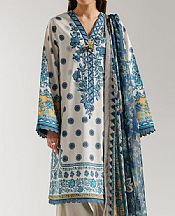 Ethnc Off White/Blue Lawn Suit- Pakistani Designer Lawn Suits