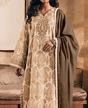 Ethnc Golden Brown/Off White Khaddar Suit- Pakistani Winter Dress