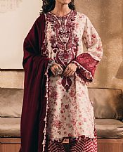 Ethnc Off White/Wine Khaddar Suit- Pakistani Winter Clothing