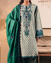 Ethnc Ivory/Green Khaddar Suit- Pakistani Winter Clothing