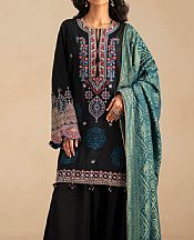 Ethnc Black Raw Silk Suit- Pakistani Chiffon Dress