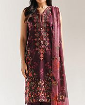 Ethnc Wine Berry Lawn Suit- Pakistani Designer Lawn Suits