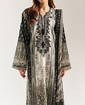 Ethnc Off White/Black Lawn Suit- Pakistani Designer Lawn Suits