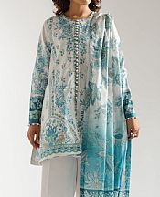 Ethnc Off White/Light Aqua Lawn Suit- Pakistani Lawn Dress