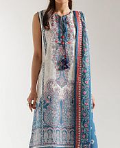 Ethnc Off White/Slate Blue Lawn Suit- Pakistani Designer Lawn Suits
