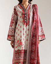 Ethnc Off White/Faded Red Lawn Suit- Pakistani Lawn Dress