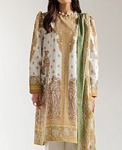 Ethnc Off White/Gold Lawn Suit- Pakistani Designer Lawn Suits