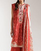 Ethnc Pastel Red Lawn Suit- Pakistani Designer Lawn Suits