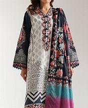 Ethnc Off White/Black Lawn Suit- Pakistani Designer Lawn Suits