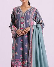 Ethnic Dolphin Blue Karandi Suit- Pakistani Winter Dress