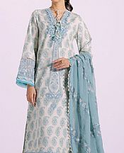 Ethnic White/Blue Lawn Suit- Pakistani Lawn Dress