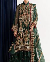 Fabiha Fatima Bottle Green Organza Suit- Pakistani Designer Chiffon Suit