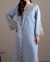 Fabiha Fatima Dark Pastel Blue Raw Silk Suit- Pakistani Designer Chiffon Suit