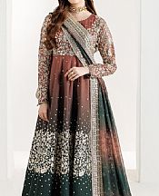 Farasha Green/Pale Carmine Chiffon Suit- Pakistani Designer Chiffon Suit