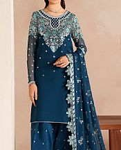 Farasha Prussian Blue Chiffon Suit- Pakistani Chiffon Dress