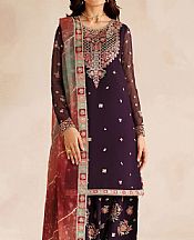 Farasha Plum Chiffon Suit- Pakistani Designer Chiffon Suit