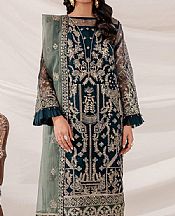 Farasha Teal Organza Suit- Pakistani Chiffon Dress
