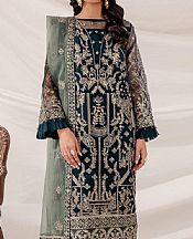 Farasha Teal Organza Suit- Pakistani Designer Chiffon Suit