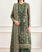 Farasha Moss Green Chiffon Suit- Pakistani Designer Chiffon Suit