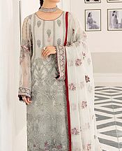 Flossie Light Grey Chiffon Suit- Pakistani Designer Chiffon Suit