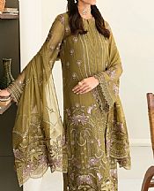 Flossie Olive Green Chiffon Suit- Pakistani Chiffon Dress