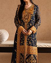 Freesia Dark Blue/Gold Chiffon Suit- Pakistani Designer Chiffon Suit