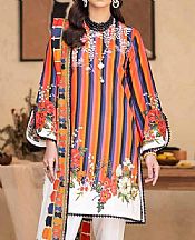 Gul Ahmed White/Rust Lawn Suit- Pakistani Lawn Dress