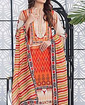 Gul Ahmed Ivory/Orange Lawn Suit- Pakistani Lawn Dress