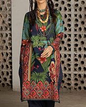 Gul Ahmed Navy/Green Lawn Suit (2 Pcs)- Pakistani Designer Lawn Suits