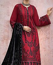 Gul Ahmed Maroon/Black Khaddar Suit- Pakistani Winter Clothing