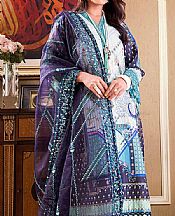 White/Indigo Lawn Suit- Pakistani Designer Lawn Dress