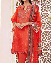 Gul Ahmed Vermilion Red Cotton Suit- Pakistani Designer Lawn Suits