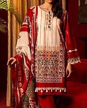 Gul Ahmed Ivory/Red Lawn Suit- Pakistani Designer Lawn Suits
