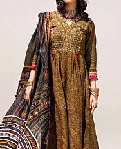 Gul Ahmed Green/Brown Lawn Suit- Pakistani Designer Lawn Suits