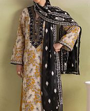Gul Ahmed Off White/Mustard Lawn Suit- Pakistani Lawn Dress