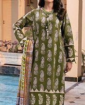 Gul Ahmed Olive Green Cross Hatch Suit- Pakistani Lawn Dress