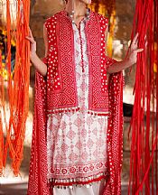Gul Ahmed Off White/Red Lawn Suit- Pakistani Lawn Dress