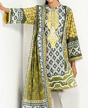 Gul Ahmed Green/Off White Lawn Suit- Pakistani Lawn Dress