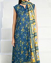 Gul Ahmed Denim Blue Lawn Suit- Pakistani Lawn Dress