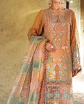 Gul Ahmed Peach Mehsuri Suit- Pakistani Chiffon Dress