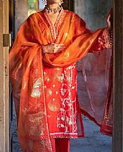 Gul Ahmed Bright Orange Nylon Suit- Pakistani Chiffon Dress