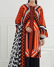 Gul Ahmed Black/Orange Lawn Suit- Pakistani Lawn Dress