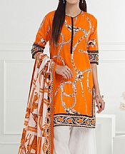 Gul Ahmed Pumpkin Orange Lawn Suit- Pakistani Lawn Dress