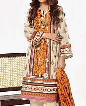 Gul Ahmed Off White/Orange Lawn Suit- Pakistani Designer Lawn Suits