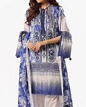 Gul Ahmed Off White/Purple Lawn Suit- Pakistani Lawn Dress