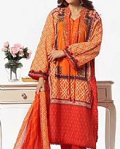 Gul Ahmed Safety Orange/Persian Red Lawn Suit- Pakistani Designer Lawn Suits