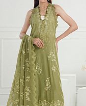 Gul Ahmed Drab Green Lawn Suit- Pakistani Designer Lawn Suits