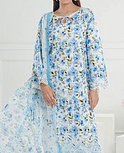 Gul Ahmed Blue/Off White Lawn Suit- Pakistani Designer Lawn Suits